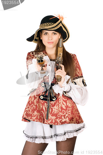 Image of nice woman with guns dressed as pirates