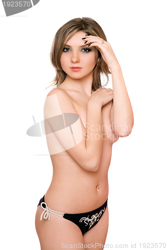 Image of Portrait of sexy young woman in panties