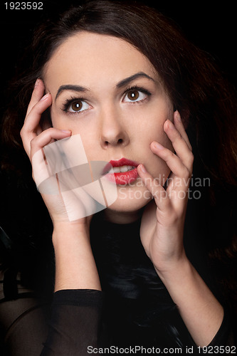 Image of Portrait of dreamy woman. Isolated