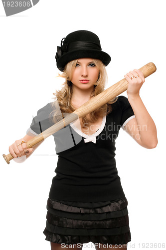 Image of Portrait of angry young lady with a bat