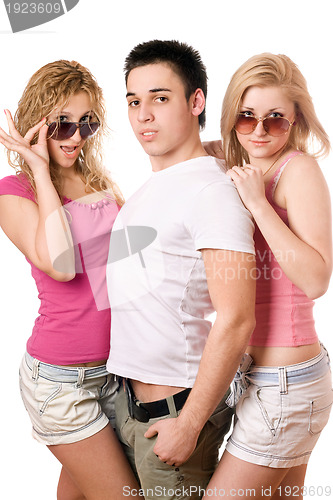 Image of two blonde women with handsome young man