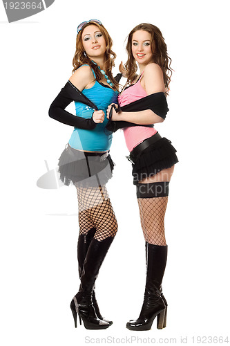 Image of Two cheerful lovely young women. Isolated