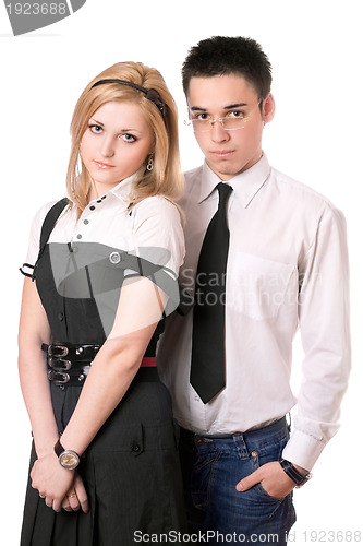Image of Portrait of pretty student pair. Isolated