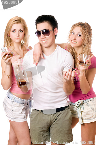 Image of Two attractive blonde woman and young man