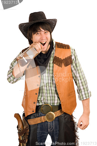 Image of cowboy with a bottle of whiskey