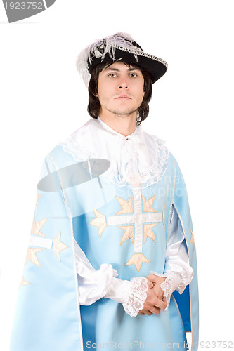 Image of young man dressed as musketeer