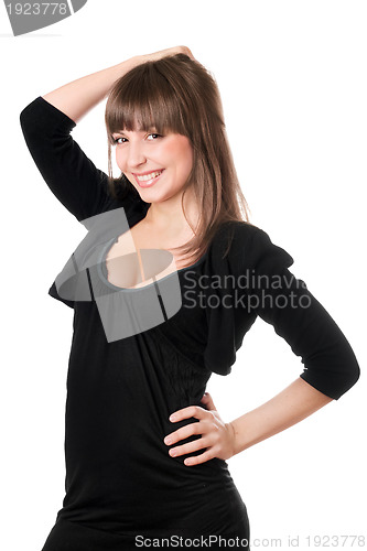 Image of Beautiful brunette in black dress