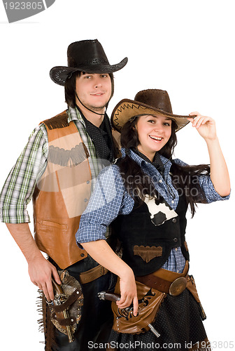 Image of young cowboy and cowgirl. Isolated