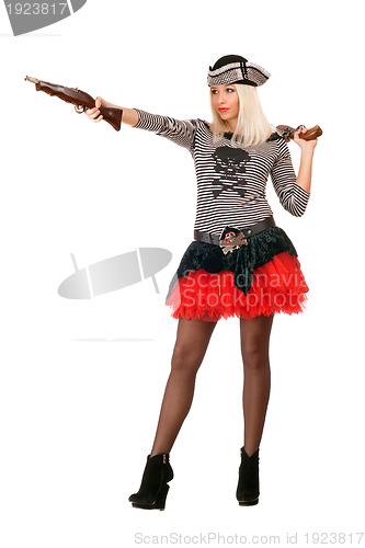 Image of Pretty young blonde with guns 