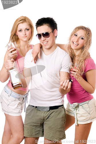 Image of Two pretty blonde woman and young man