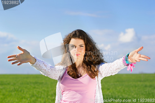 Image of Portrait of happy young woman