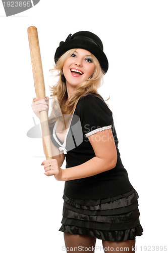 Image of Portrait of cheerful girl with a bat