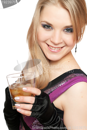 Image of Smiling young blonde with a glass