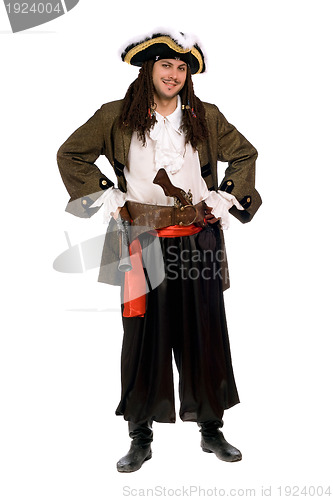 Image of Smiling young man in a pirate costume