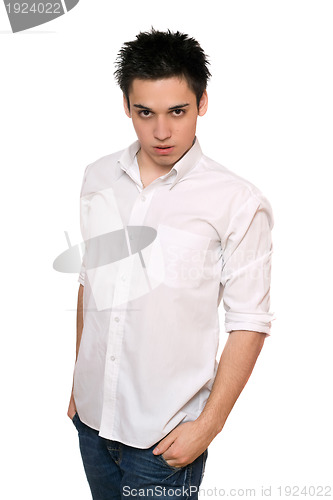 Image of Portrait of young man in a white shirt