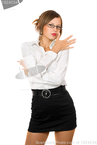 Image of Attractive young woman in a black skirt 