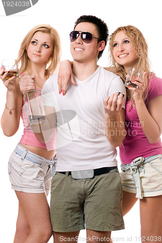Image of Two smiling blonde woman and young man