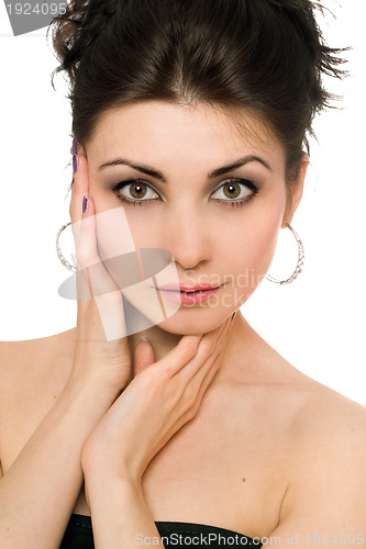 Image of Closeup portrait of beautiful brunette. Isolated