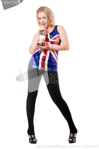 Image of Playful blond woman with bottle