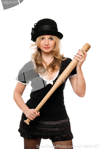 Image of Portrait of nice girl with a bat