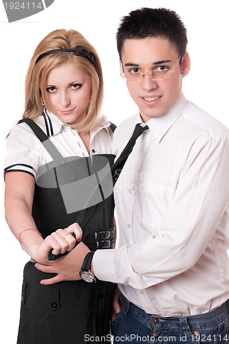 Image of Portrait of smiling student pair. Isolated