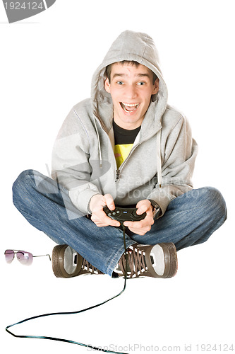 Image of Joyful guy with a joystick