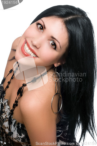 Image of Portrait of a smiling beautiful young brunette