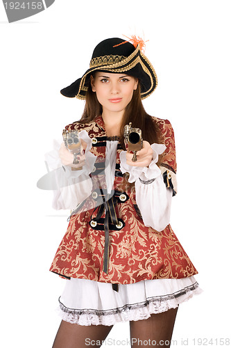 Image of beautiful woman with guns dressed as pirates