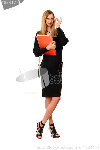 Image of Lady with the folder. Isolated on white