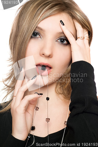 Image of Close-up portrait of sensual young woman