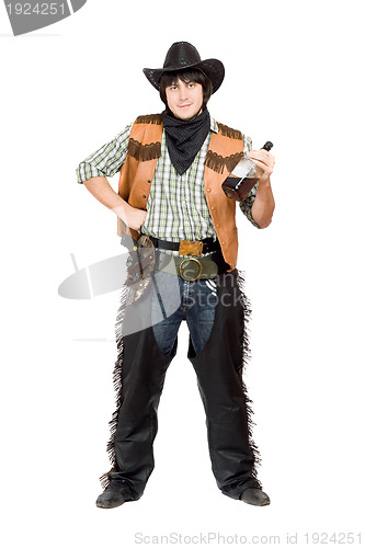 Image of Smirking cowboy with a bottle