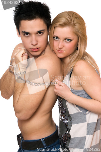 Image of Playful young woman and a guy