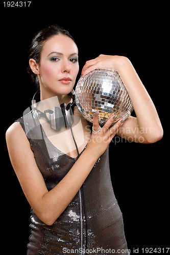 Image of Portrait of brunette with a mirror ball