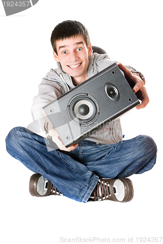 Image of Smiling young man with a speaker