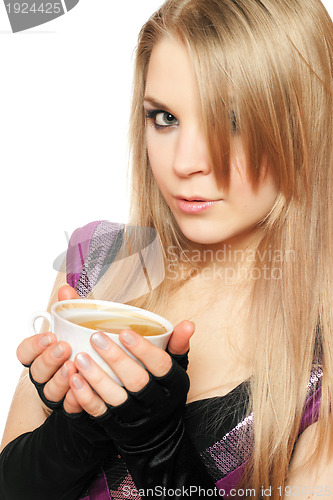 Image of Pretty young blonde with a cup