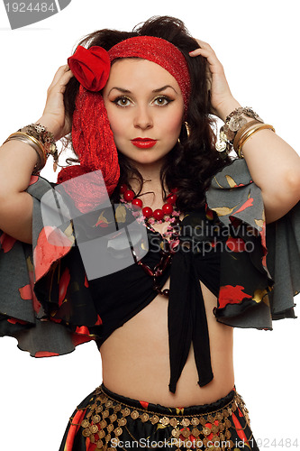 Image of Portrait of beautiful gypsy woman. Isolated