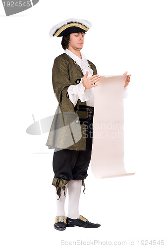 Image of man in a historical costume read the decree