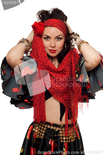 Image of Portrait of expressive gypsy woman. Isolated