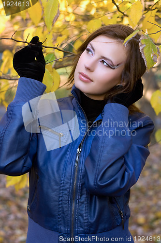 Image of beautiful girl amongst the autumn leaves