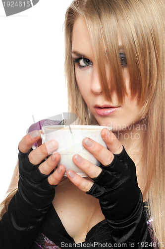 Image of Pretty young blonde with a cup of tea