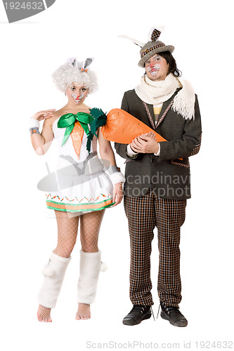 Image of Funny couple dressed as rabbits
