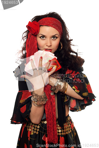 Image of Portrait of gypsy woman with cards