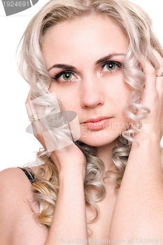 Image of Portrait of pretty young blonde. Isolated