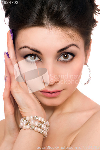 Image of Closeup portrait of lovely young brunette. Isolated