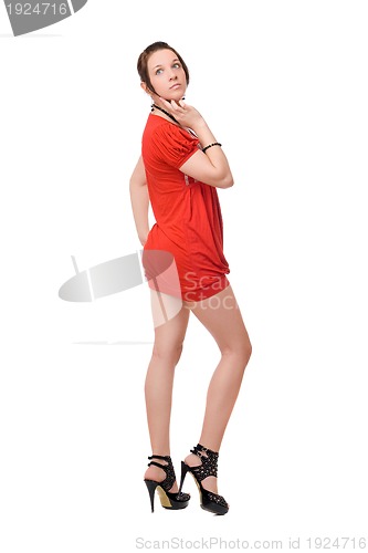 Image of Brunette girl in red