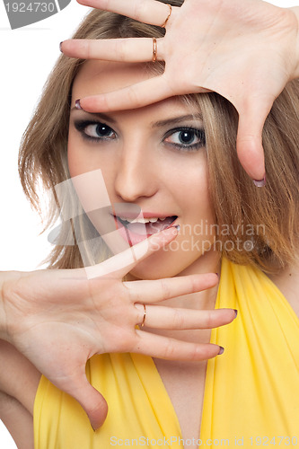 Image of Portrait of smiling beautiful young woman. Isolated