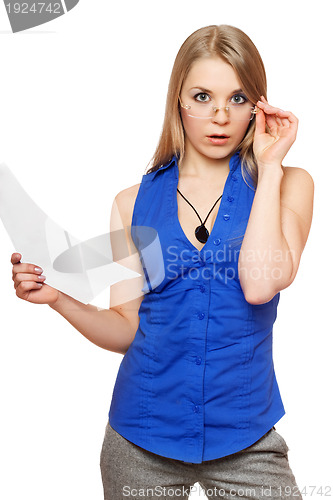 Image of Shocked young business woman in glasses