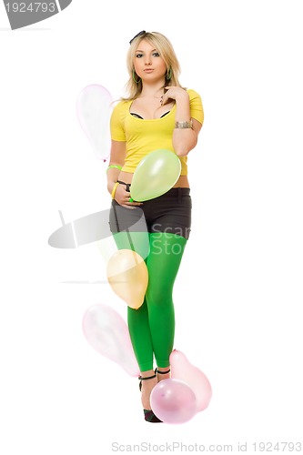 Image of Beautiful sexy blond lady with balloons