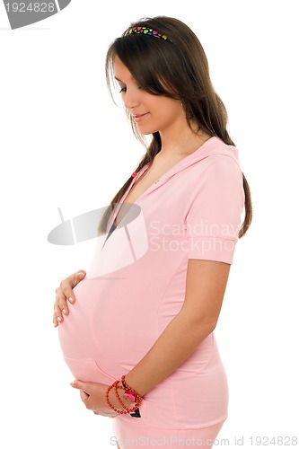 Image of Beautiful pregnant brunette lady