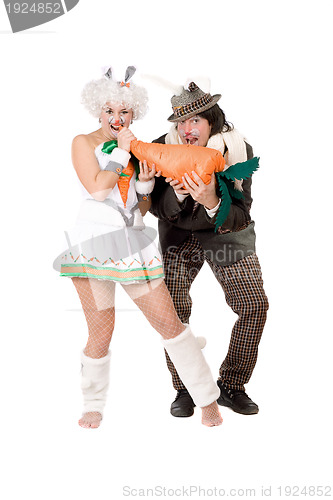 Image of Funny couple dressed as rabbits